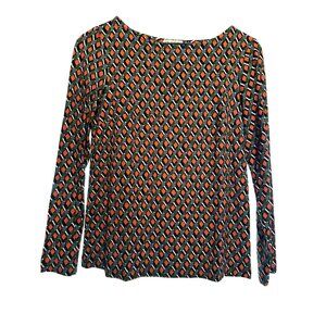 Siyu Womens Geometric Print Long Sleeve Top In Red/Green/Gray Viscose Blend US 4